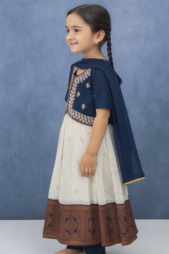 Aliya Cut - 3 piece set with Sleeve | Blue