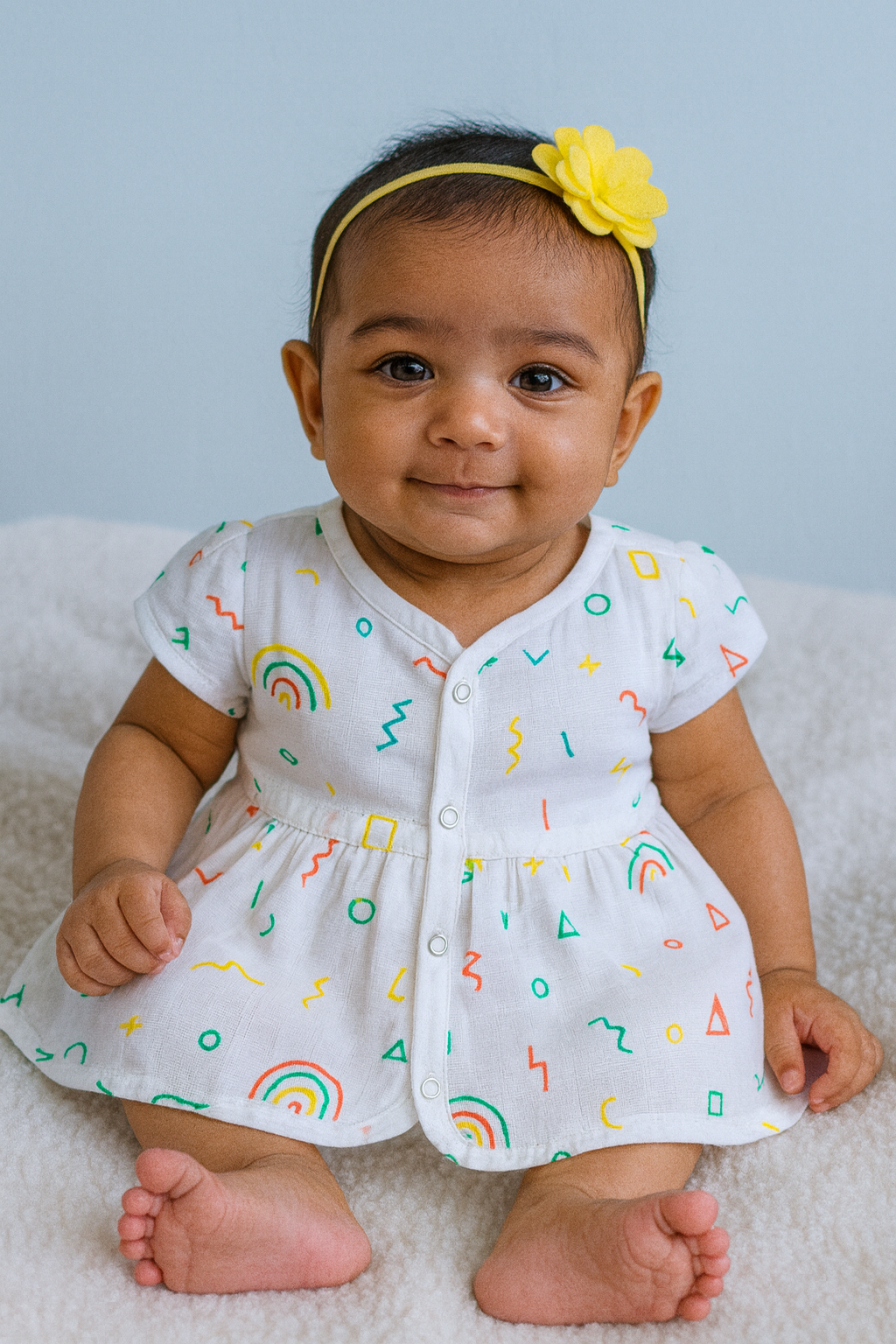 Pack of 5 - Muslin Cotton - Full Front Button Frock (Any prints come)