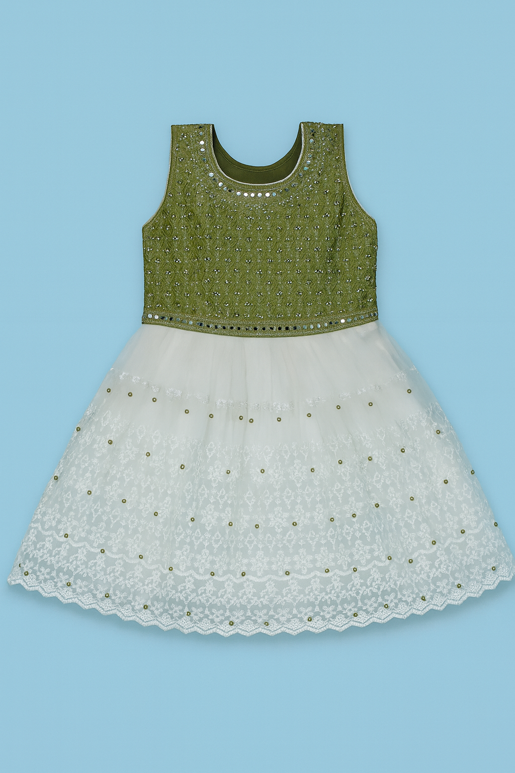Dual Tone Frock | White & Green