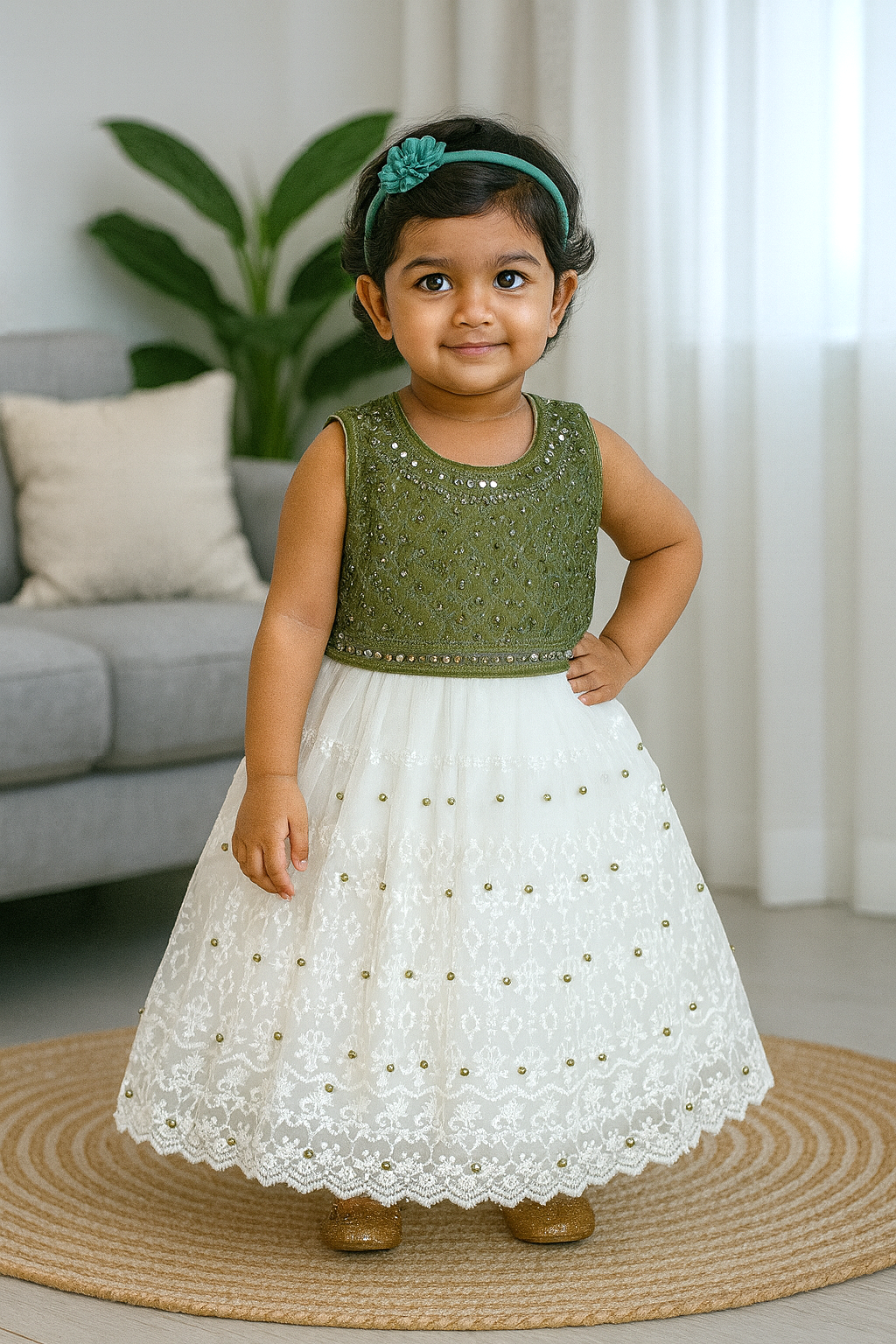 Dual Tone Frock | White & Green