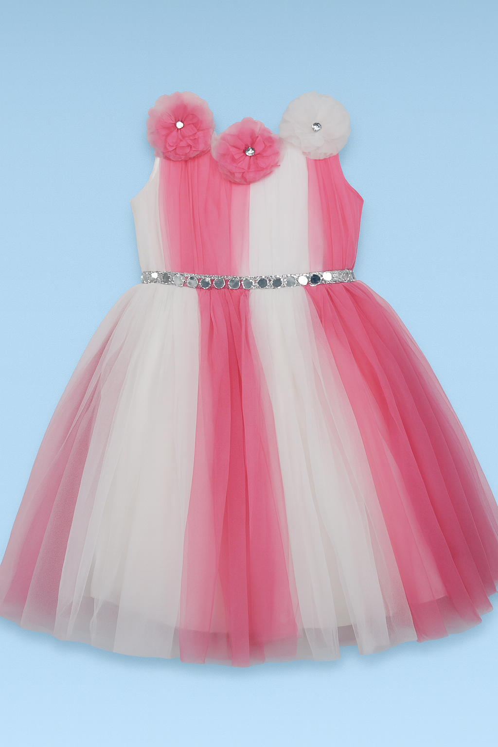 Fancy Soft Net Frock | White & Pink