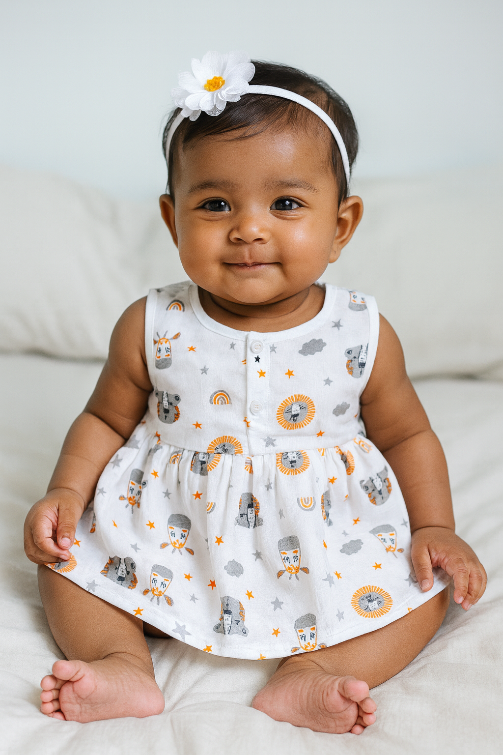 Pack of 5 - Muslin Cotton - Front Button Frock Sleeveless (Any prints come)