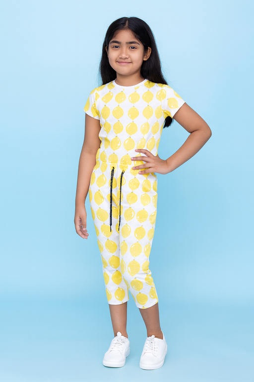 Yours | Girls Capri Set| Short Sleeve | Yellow