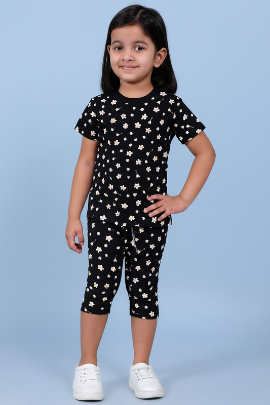 Yours | Girls Capri Set| Short Sleeve | Black