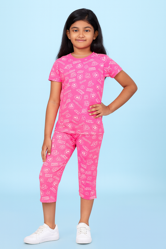 Yours | Girls Capri Set| Short Sleeve | Pink