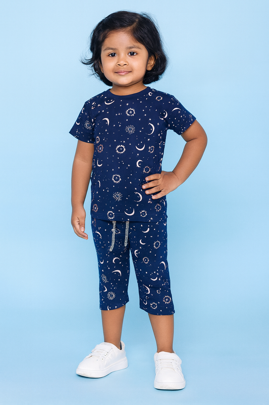 Yours | Girls Capri Set| Short Sleeve | Navy Blue