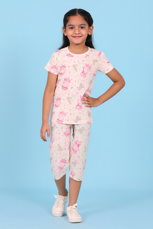 Yours | Girls Capri Set| Short Sleeve | White