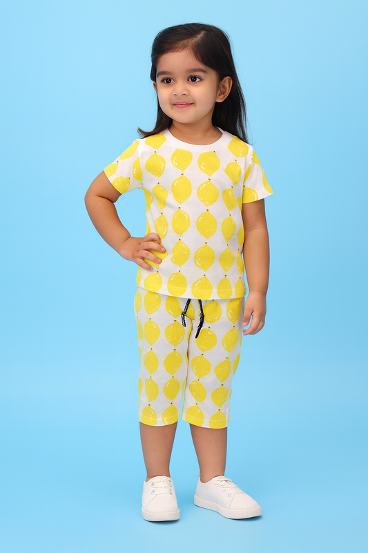 Yours | Girls Capri Set| Short Sleeve | Yellow