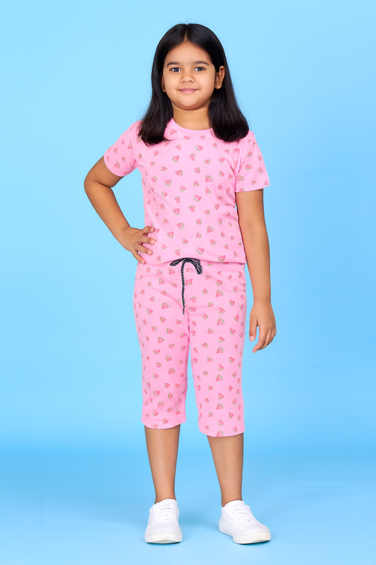 Yours | Girls Capri Set| Short Sleeve | Pink