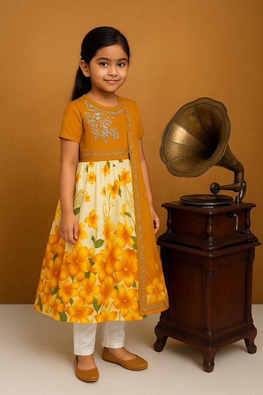 Yellow Grand attached Shall | 3 piece set with Sleeve