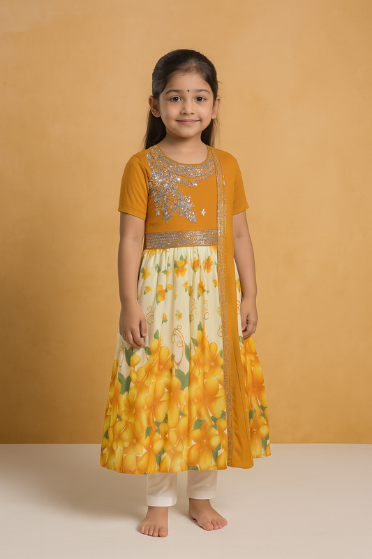 Yellow Grand attached Shall | 3 piece set with Sleeve