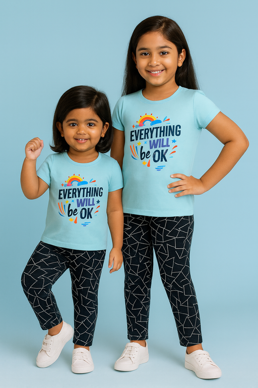 Story Kids | Girls T-shirt & Pant Set | Premium Quality | Sky Blue