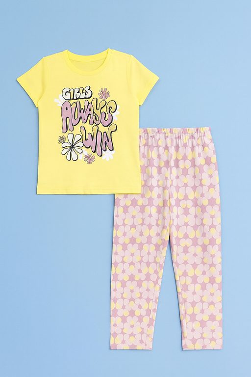 Story Kids | Girls T-shirt & Pant Set | Premium Quality | Yellow