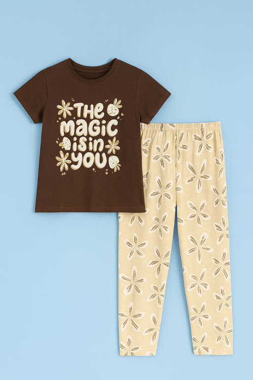 Story Kids | Girls T-shirt & Pant Set | Premium Quality | Brown