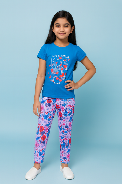 Story Kids | Girls T-shirt & Pant Set | Premium Quality | Blue
