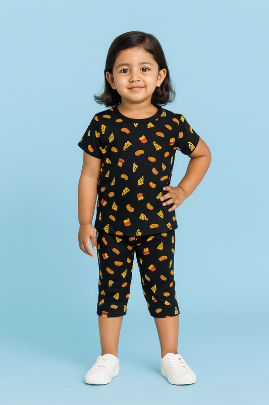 OVS | Girls Capri Set| Short Sleeve | Black