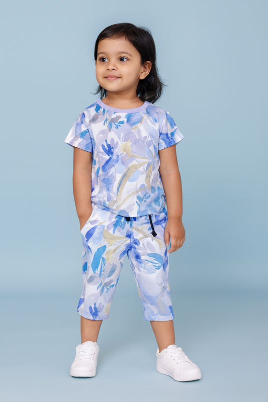 OVS | Girls Capri Set| Short Sleeve | Blue