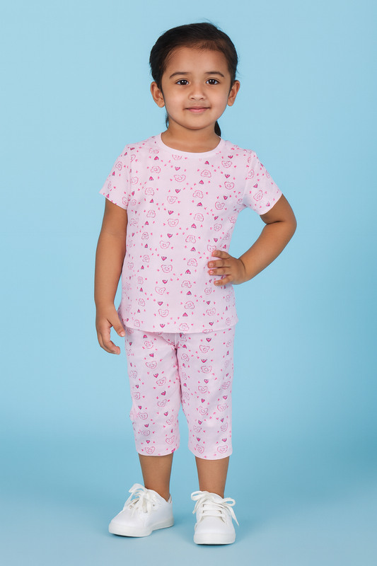 OVS | Girls Capri Set| Short Sleeve | Pink