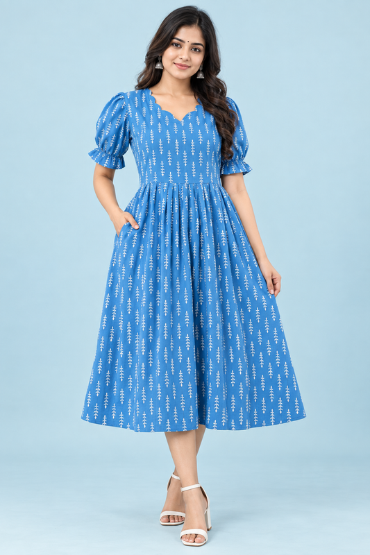 Zip Feeding Frock | Dual side Feeding Zipper | Cotton fabric | Blue