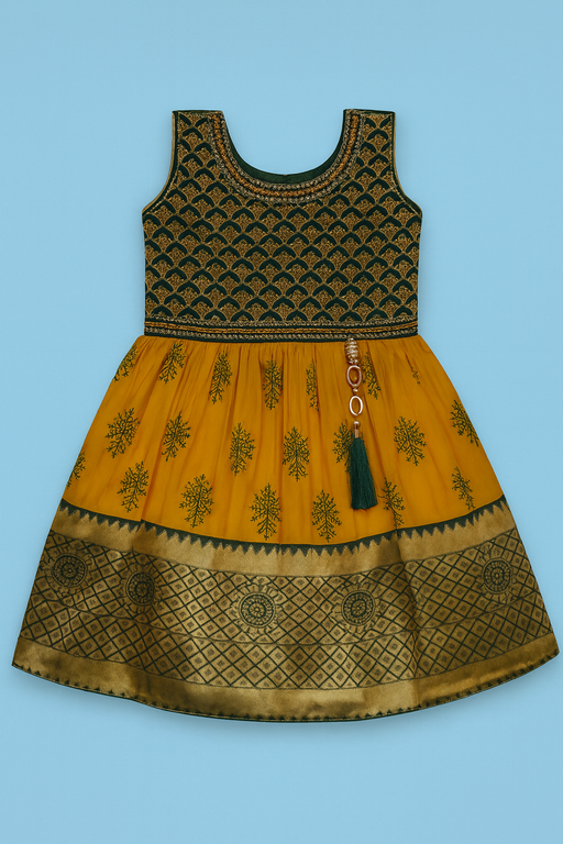 Traditional Pattu Frock | Yellow