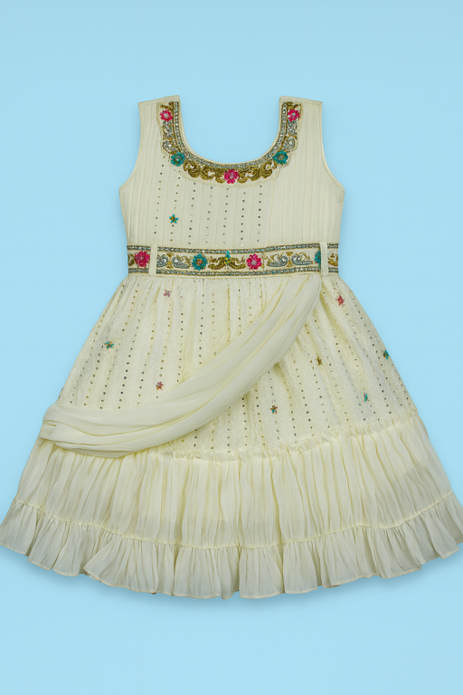 Grand White attached Shawl Maxi