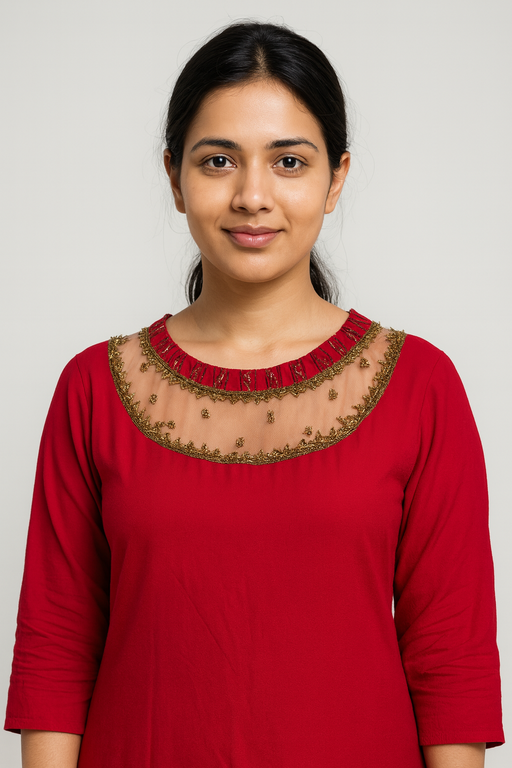 Jewell Neck Designer Kurti Top | Red