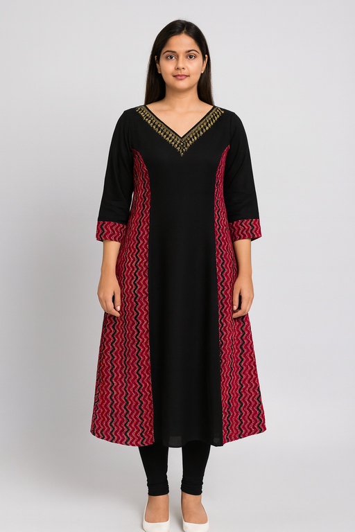 Dual shade Designer Kurti Top | Red & Black