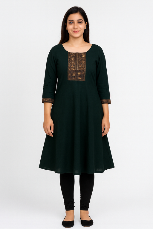 Elegant Copper Jari Kurti Top | Bottle Green