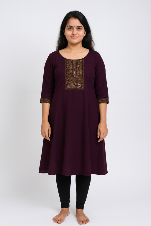 Elegant Copper Jari Kurti Top | Dark Violet