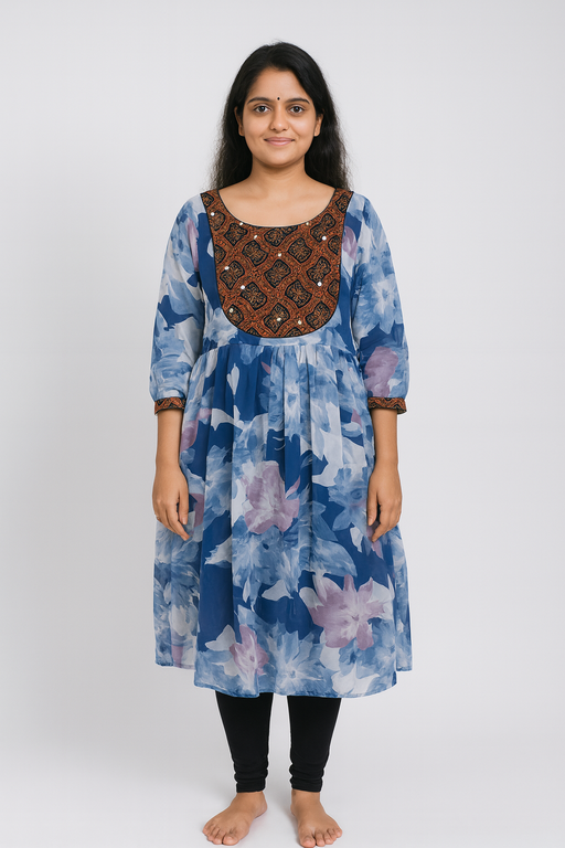 Floral Print Kurti Top | Blue