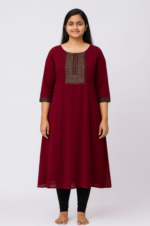 Elegant Copper Jari Kurti Top | Marron