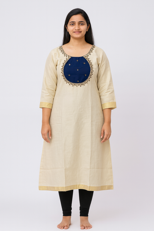 Kerala Style Designer Kurti Top | Navy Blue
