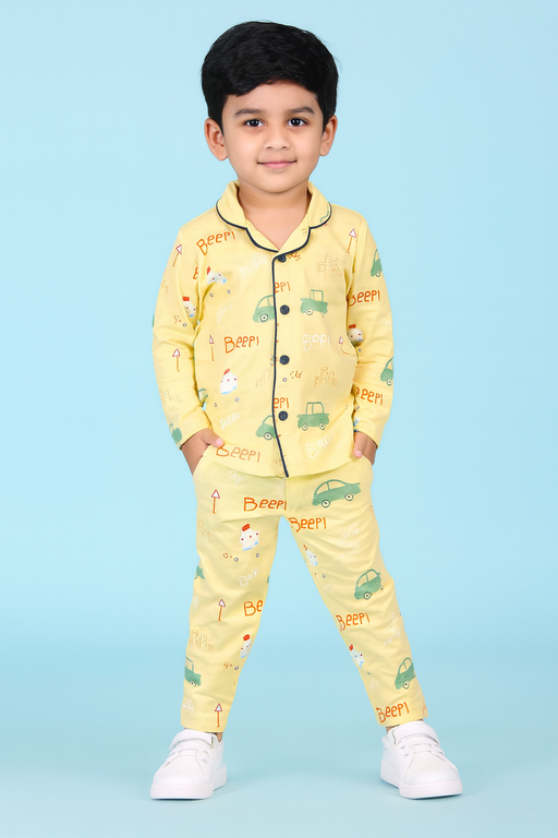 Mini Klub | Unisex Winter Wear soft Cotton Shirt & Pant Set | Premium Quality | Yellow