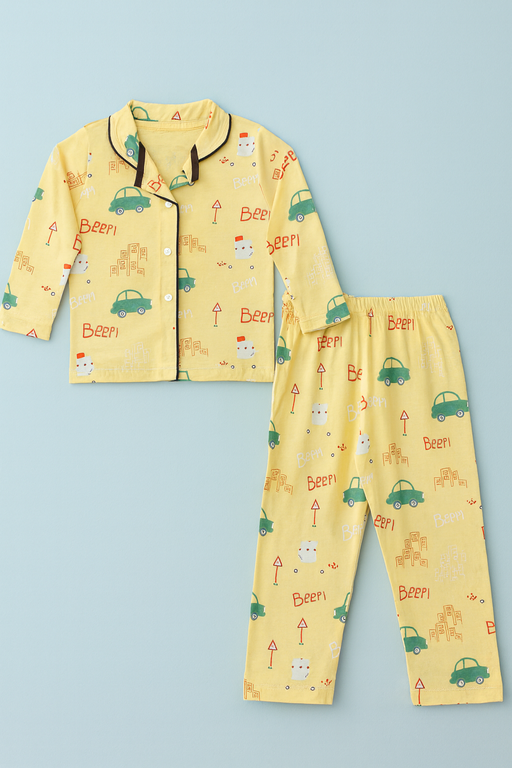 Mini Klub | Unisex Winter Wear soft Cotton Shirt & Pant Set | Premium Quality | Yellow