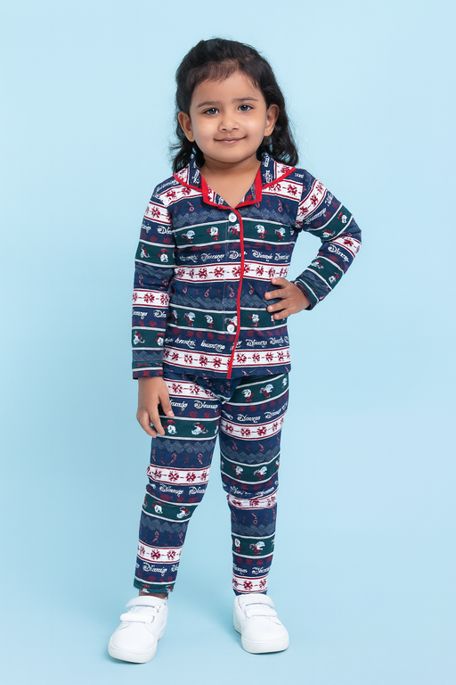 Mini Klub | Unisex Winter Wear soft Cotton Shirt & Pant Set | Premium Quality | Navy Blue