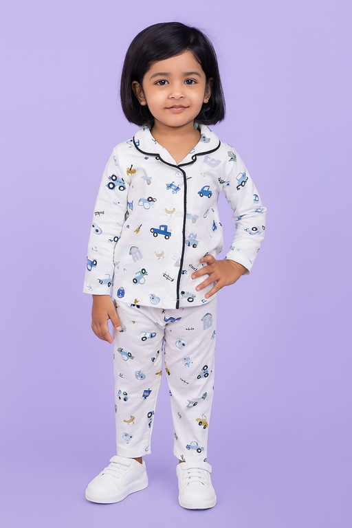 Mini Klub | Unisex Winter Wear soft Cotton Shirt & Pant Set | Premium Quality | White