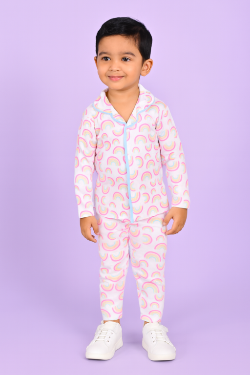 Mini Klub | Unisex Winter Wear soft Cotton Shirt & Pant Set | Premium Quality | White