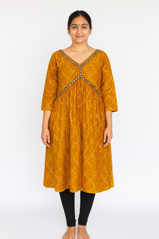 Aliya Cut Kurti Top | Yellow