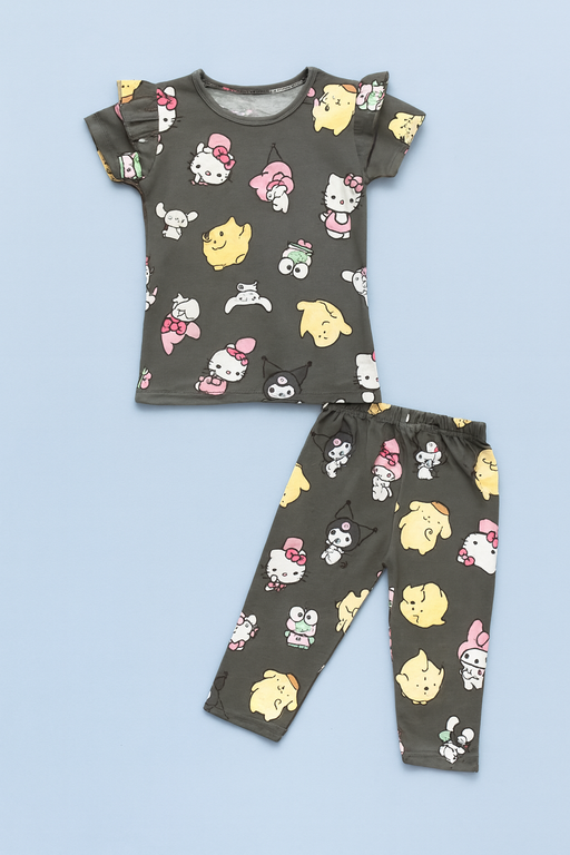 Valsack | Girls Capri Set| Short Sleeve | Grey