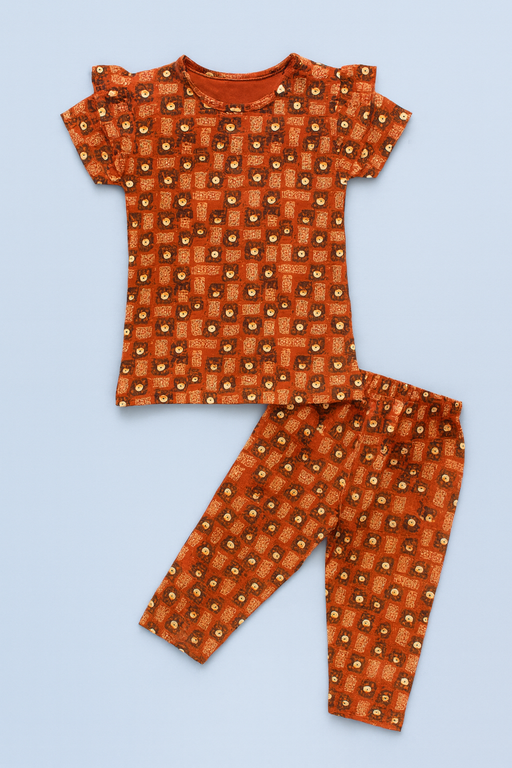 Valsack | Girls Capri Set| Short Sleeve | Orange