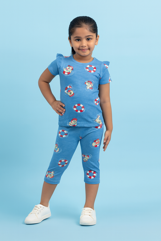 Valsack | Girls Capri Set| Short Sleeve | Blue