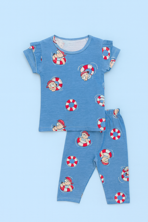 Valsack | Girls Capri Set| Short Sleeve | Blue