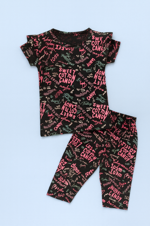 Valsack | Girls Capri Set| Short Sleeve | Black
