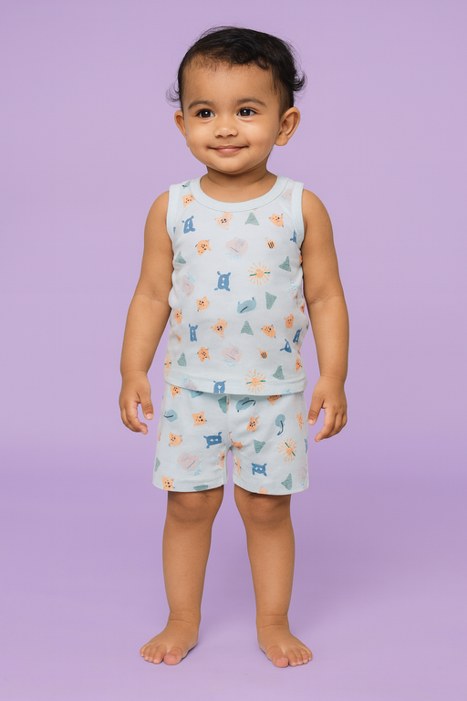Baby Hug | Unisex Sleeveless T-shirt and Shorts | Premium Quality | sky blue