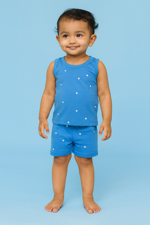 Baby Hug | Unisex Sleeveless T-shirt and Shorts | Premium Quality | Blue