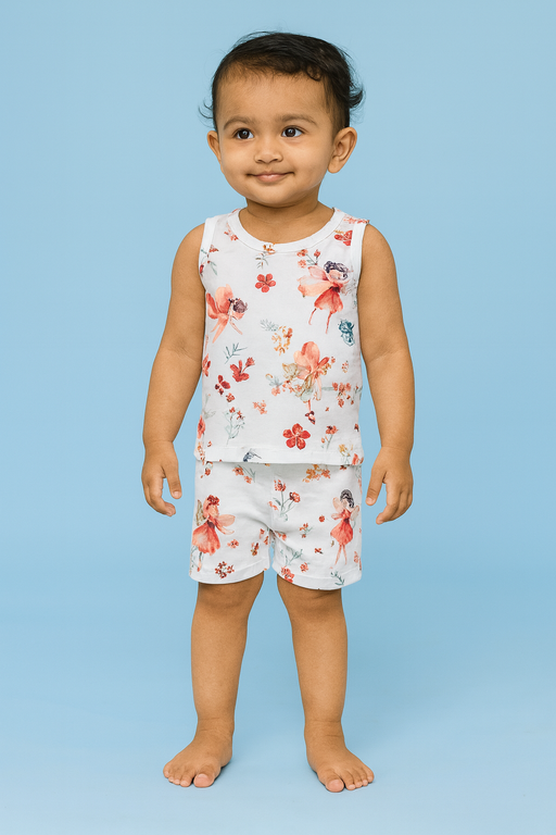 Baby Hug | Unisex Sleeveless T-shirt and Shorts | Premium Quality | White