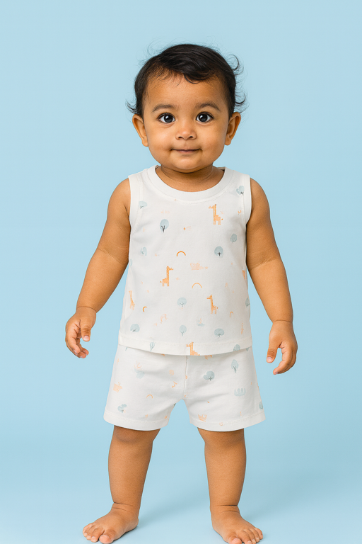 Baby Hug | Unisex Sleeveless T-shirt and Shorts | Premium Quality | White