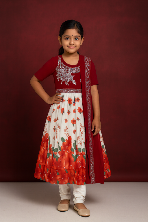 Red Grand attached Shall | 3 piece set with Sleeve