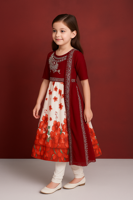 Red Grand attached Shall | 3 piece set with Sleeve