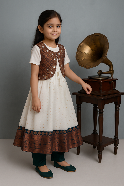 Coat Model shalwar - 3 piece set with Sleeve | White & Green